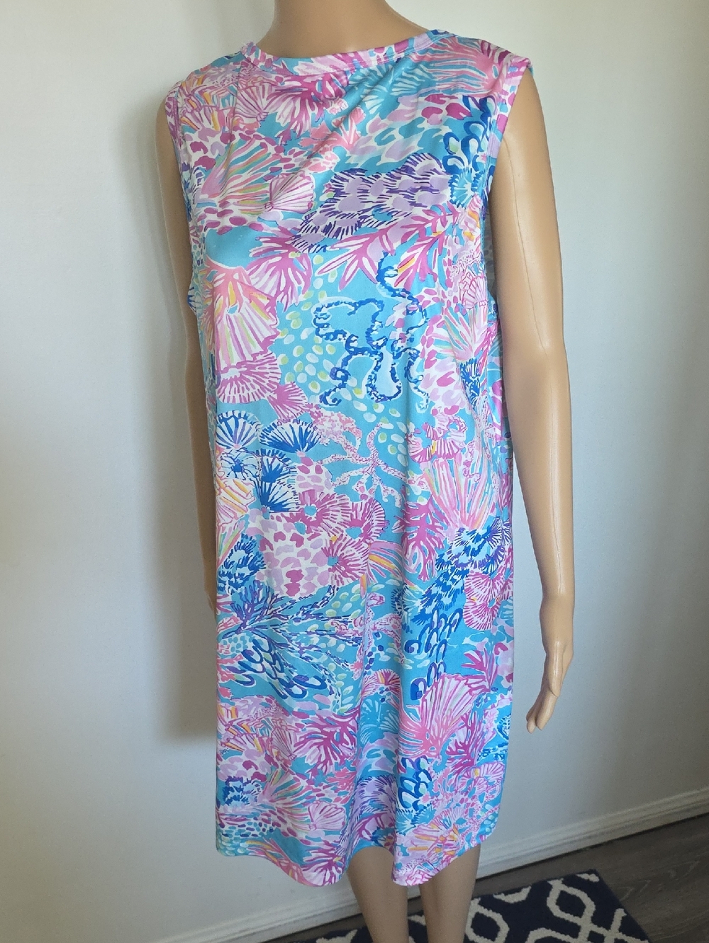 Sleeveless One-Piece Dress - Pastel Blue & Pink Tropical Print